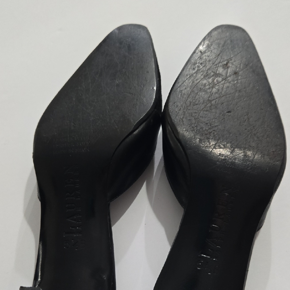 Lauren Ralph Lauren Women's 5.5 Black Suede & Leather Kitten Heel Mules - Picture 13 of 16